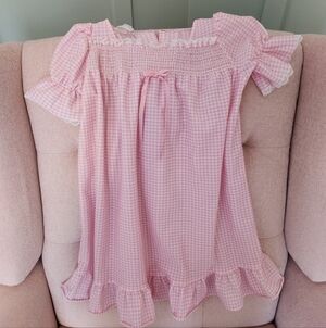 Vintage kid duds 1980's 80's pink white Gingham 2t nightgown gown dress pajamas